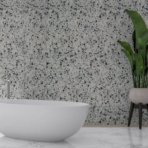 Premium Large Blue Terrazzo Matt 1.0m x 2.4m Shower Panel