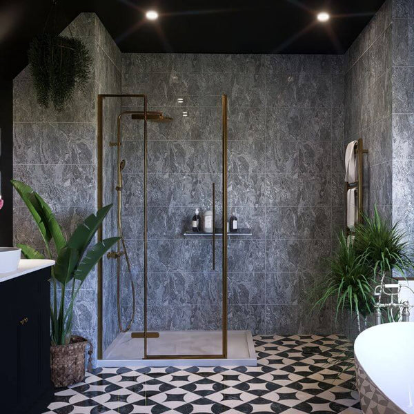 Dark Grey Marble Tile Effect Panel - 600mm