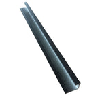 Angled view of a black metal angle bar on a white background, industrial construction material, structural steel profile, L-shaped cross-section beam, isolated steel angle.