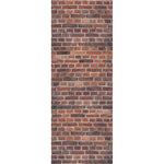 Red brick wall texture with varying shades of bricks and visible mortar joints in vertical layout
