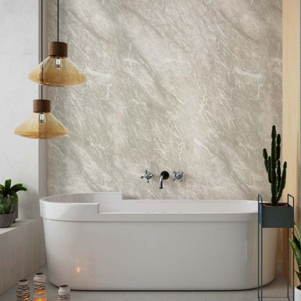 Dark Grey Beige Marble Bathroom Wall Panels | The Panel Company