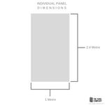 Schematic representation of individual panel dimensions showing height of 2.4 meters and width of 1 meter from The Panel Company.