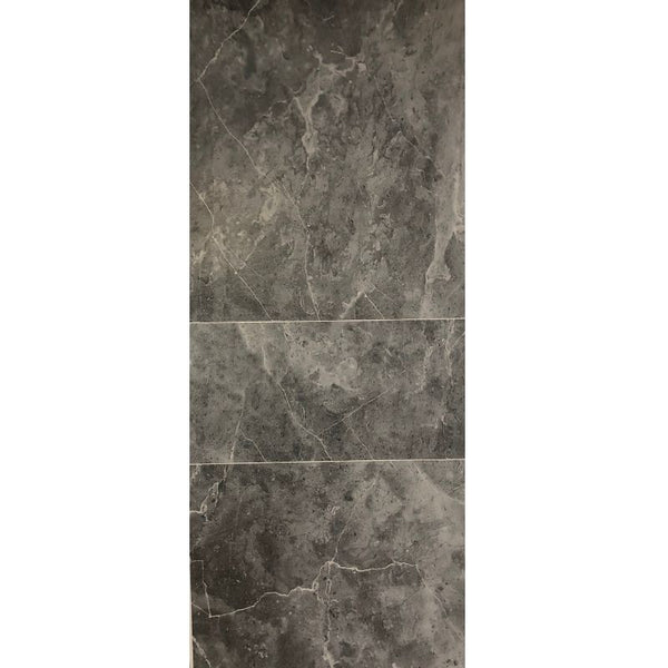 Grey marble texture tiles in vertical alignment with natural stone patterns and veining for flooring or wall cladding.