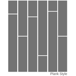 Abstract grey planks in various lengths arranged vertically with text 'Plank Style' indicating a minimalistic design concept