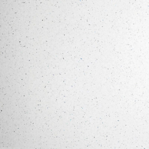 Close-up texture of light grey speckled surface with subtle blue and black specks, resembling quartz or granite countertop material