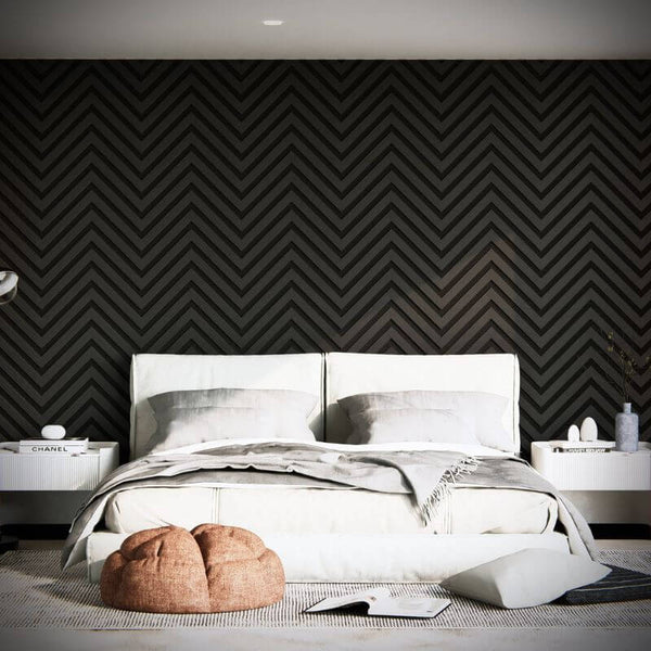 STRIVO Herringbone Acoustic Slat Wall Panel - Black Oak