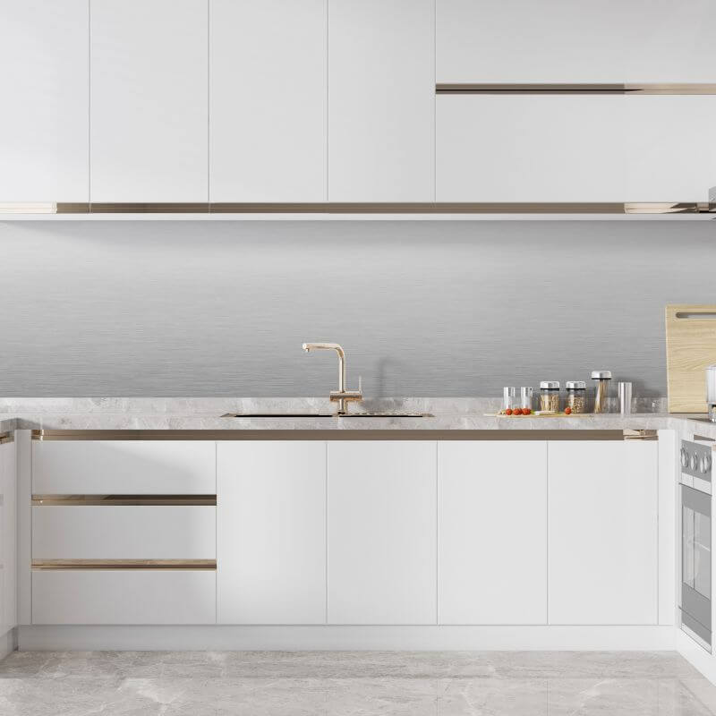 Silver Splashbacks Brushed Silver Kitchen Splashback - 610 x 3000mm - Eldhaus – Panel Company