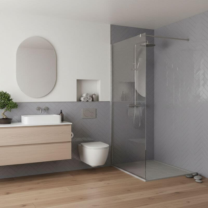 Imprevia Compact Silver Grey Herringbone Wall Panel - 1.2M x 2.4M