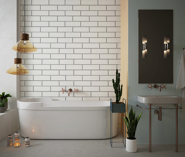 Premium Large London White Tile Matt 1.0m x 2.4m Shower Panel