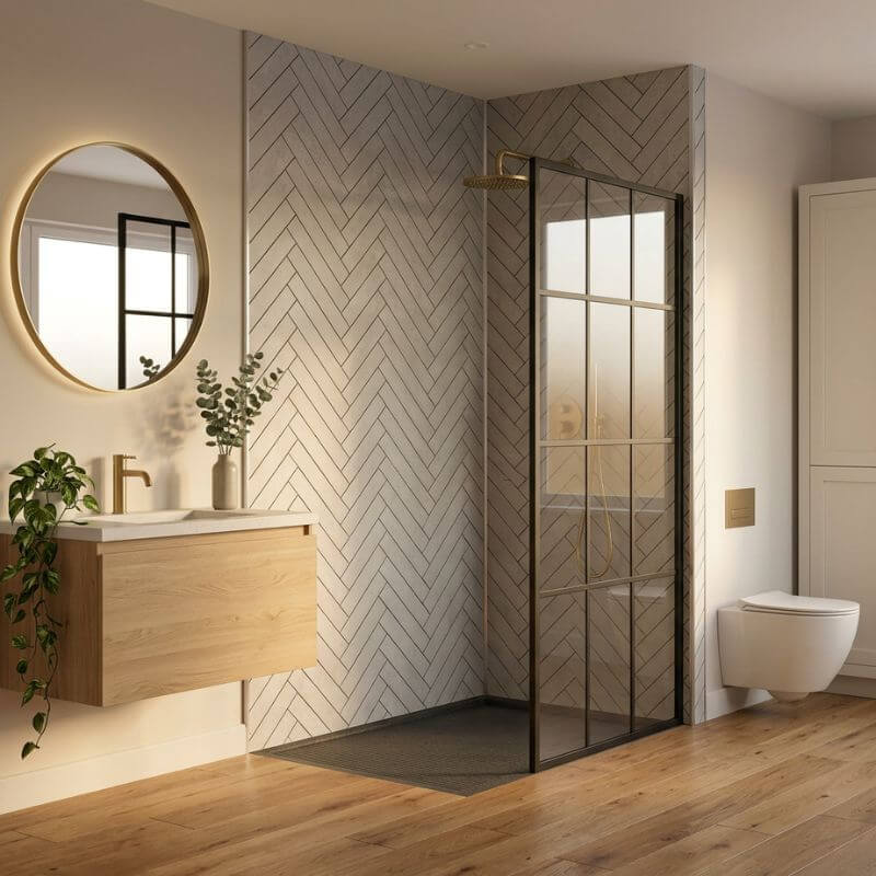 Imprevia Large Grey Herringbone Tile 1.0m x 2.4m Shower Panel