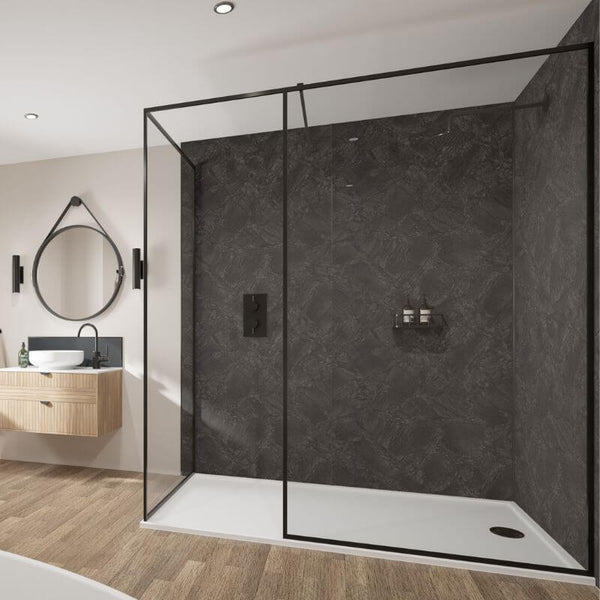 Wetwall Mermaid Nero Marble Shower Panel