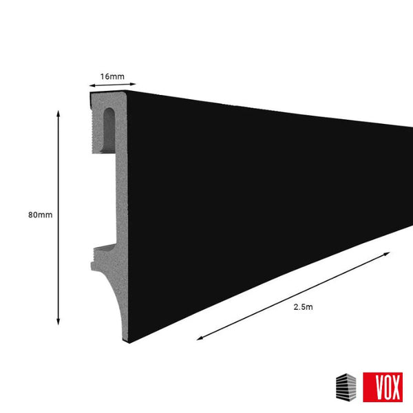 Black Vox Espumo Skirting Board | 80mm x 2.5m | 1 Pack