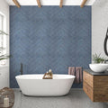 Premium Large Midnight Blue Herringbone Tile 1.0m x 2.4m Shower Panel