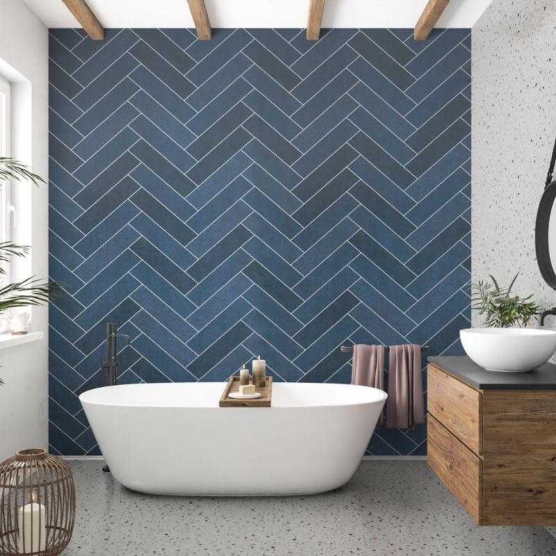 Navy Herringbone Tile Effect Shower Panel The Panel Company