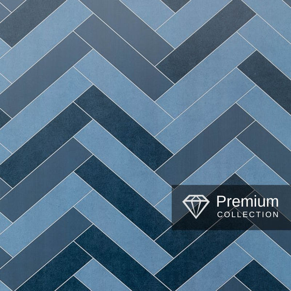 Premium Large Multi Blue Herringbone Tile 1.0m x 2.4m Shower Panel