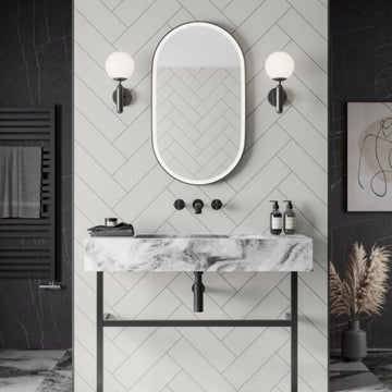 Multipanel White Grey Herringbone Tile Effect Shower Panel