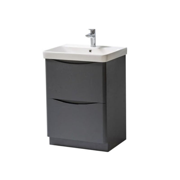 Kartell Arc 600mm Floor Standing 2 Drawer Unit & Ceramic Basin - Matt Graphite