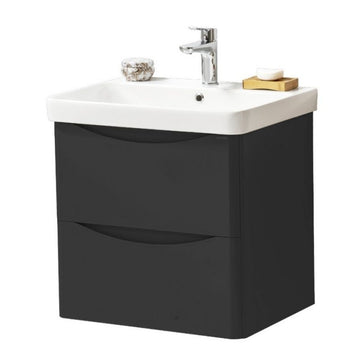 Kartell Arc 600mm Wall Mounted 2 Drawer Unit & Ceramic Basin - Matt Graphite