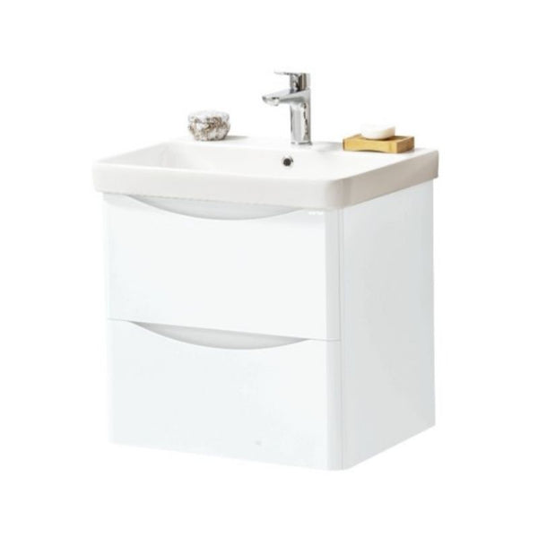 Kartell Arc 600mm Wall Mounted 2 Drawer Unit & Ceramic Basin - White