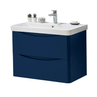 Kartell Cayo 800mm Wall Mounted 2 Drawer Unit & Ceramic Basin - Blue