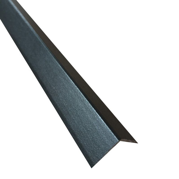 Close-up of an angled metal bar with a sharp end on a white background, possibly a steel corner profile or angle iron.