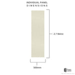 Illustration of individual PVC panel dimensions displaying 2.7 meters in height and 500mm in width, from The Panel Company.