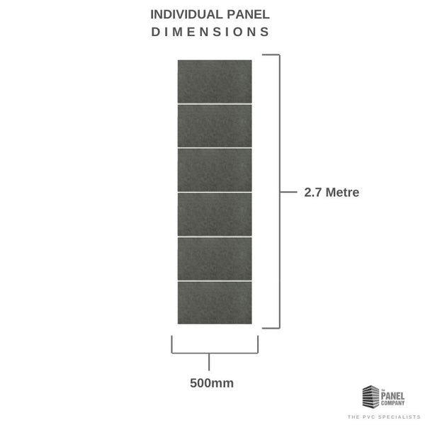 Diagram illustrating individual PVC panel dimensions with height labeled as 2.7 meters and width as 500mm by The Panel Company.