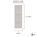 Diagram showing individual PVC panel dimensions with a measurement of 2.7 meters in height and 500mm in width by The Panel Company.