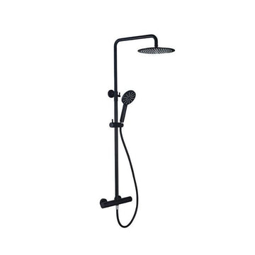 Kartell Nero Round Thermostatic Exposed Bar Shower w/ Overhead Drencher & Sliding Handset