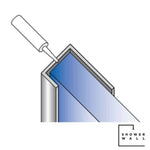 Illustration of a shower wall installation process showing sealant being applied to waterproof the glass panels in a bathroom renovation.