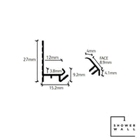 Technical diagram of shower wall profiles with precise measurements and dimensions for installation.