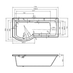 Kartell Adapt 1700mm P Shaped Left Hand Bath with Leg Sets