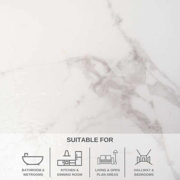 Matt Jura Carrara Marble SPC Flooring | w/ Built In Underlay | Elegance Range | 2.04m² Pack
