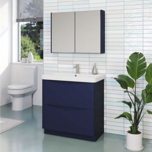 Kartell Cayo 600mm Floor Standing 2 Drawer Unit & Ceramic Basin - Blue
