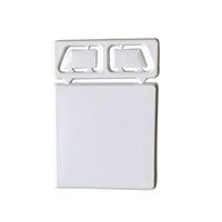 White plastic dental floss container with flip-top lid on a white background.