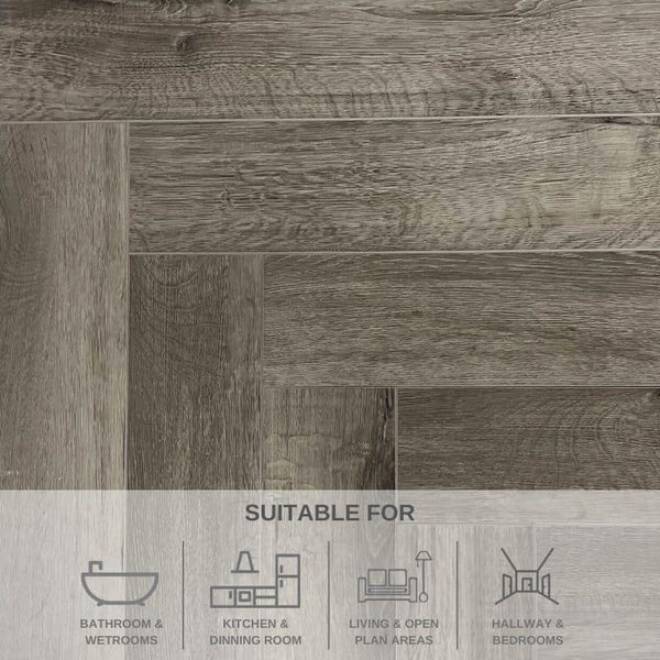 Carron Oak Herringbone SPC Flooring | w/ Built In Underlay | Elegance Range | 0.806m² Pack