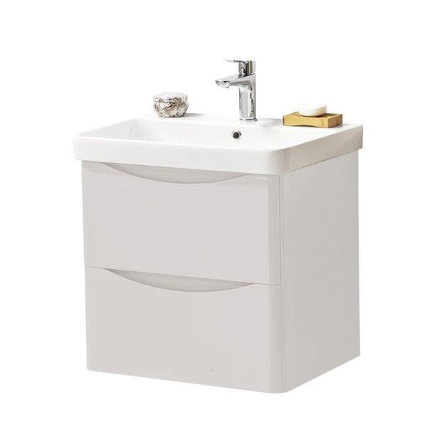 Kartell Arc 500mm Wall Mounted 2 Drawer Unit & Ceramic Basin - Cashmere