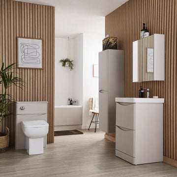 Kartell Arc 500mm Floor Standing 2 Door Cloackroom Unit & Ceramic Basin - Cashmere