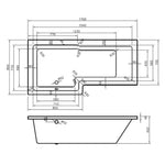 Kartell Elite 1500 L Shaped Right Hand Bath Only with Leg Sets