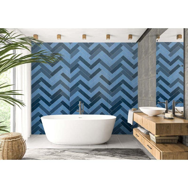 Premium Large Multi Blue Herringbone Tile 1.0m x 2.4m Shower Panel