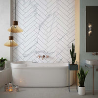 Premium Large White Herringbone Marble Tile 1.0m x 2.4m Shower Panel