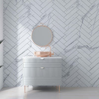 Premium Large White Herringbone Marble Tile 1.0m x 2.4m Shower Panel