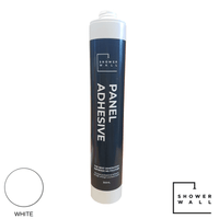 Showerwall panel adhesive tube, 350ml, bathroom waterproof bonding glue, next generation superior MS polymer, isolated on white background, with 'white' color swatch.