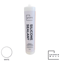 White Shower Wall brand silicone sealant tube, 300 ml caulking sealant, premium grade, with nozzle.