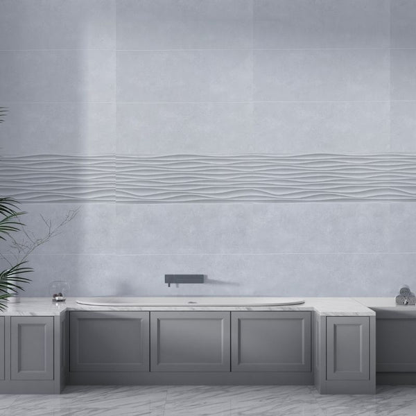 Premium Large Silver Wave Tile 1.0m x 2.4m Shower Panel