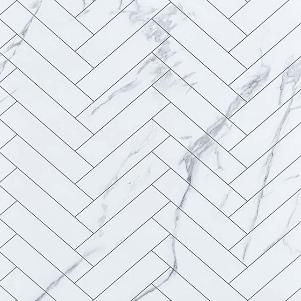 Premium Large White Herringbone Marble Tile 1.0m x 2.4m Shower Panel